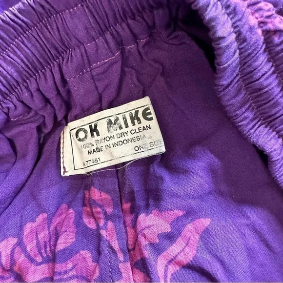Ok Mike OS purple‎ & pink floral bohemian pull on pants with pockets - Picture 5 of 6